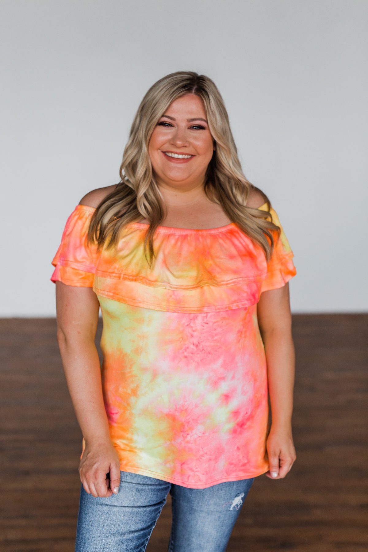 Light Of Every Sunrise Ruffle Top- Neon Orange, Pink, & Yellow