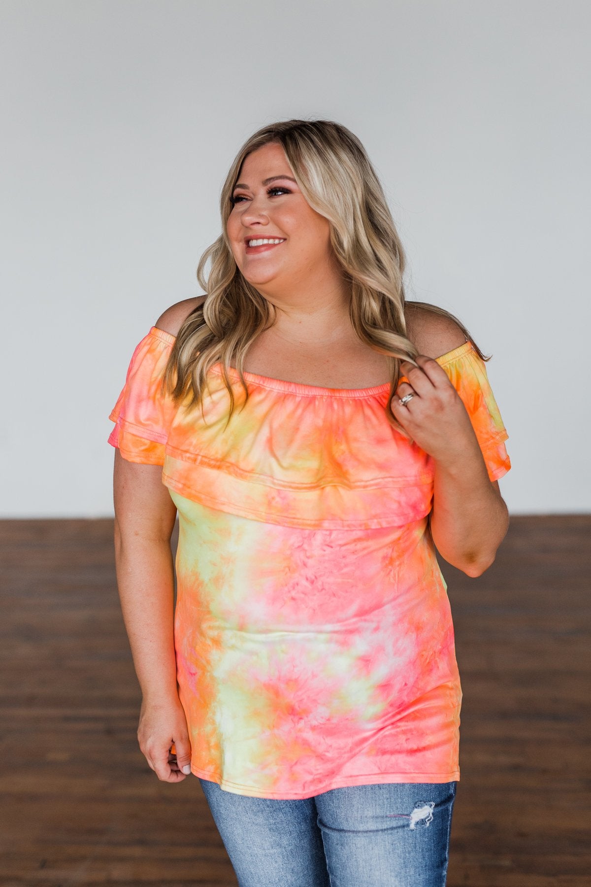 Light Of Every Sunrise Ruffle Top- Neon Orange, Pink, & Yellow