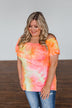 Light Of Every Sunrise Ruffle Top- Neon Orange, Pink, & Yellow