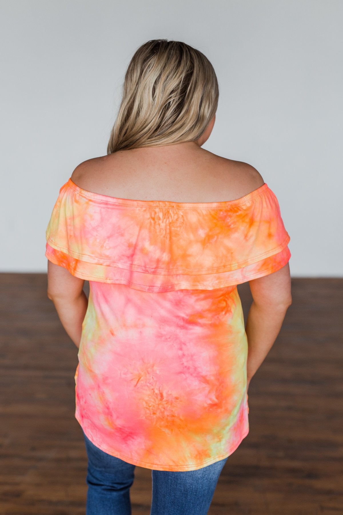 Light Of Every Sunrise Ruffle Top- Neon Orange, Pink, & Yellow