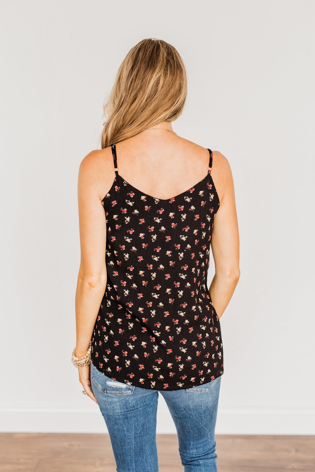Fascinating In Floral Tank Top- Black