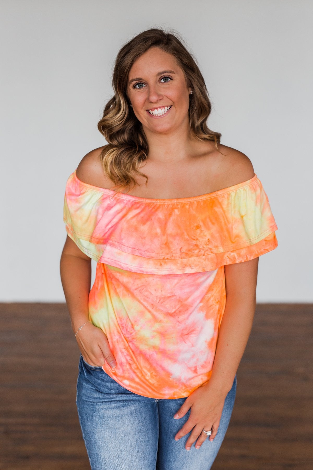 Light Of Every Sunrise Ruffle Top- Neon Orange, Pink, & Yellow