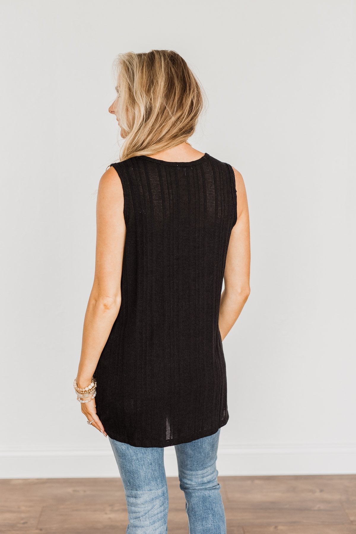 Encouraging Words V-Neck Tank Top- Black