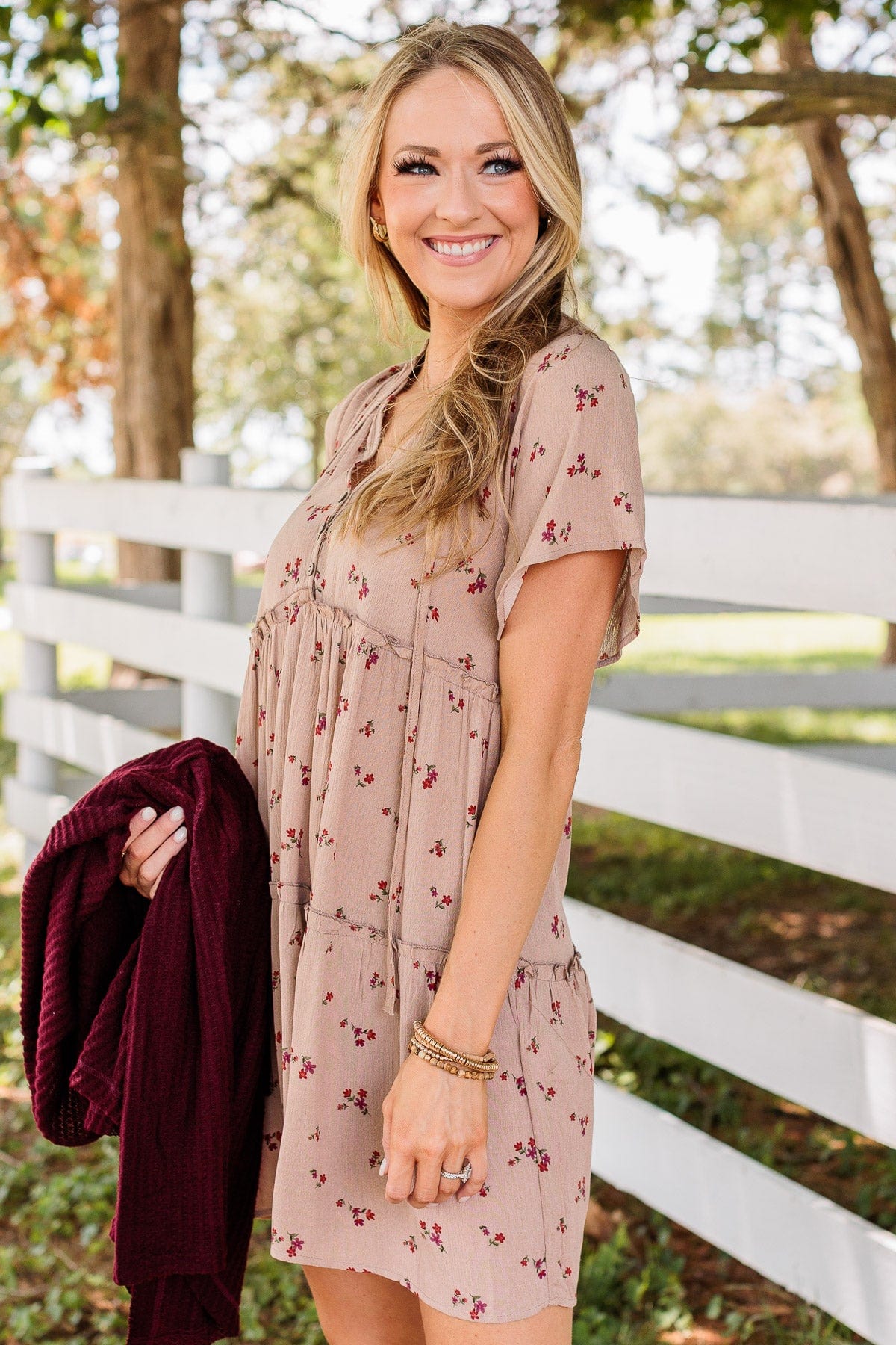 No Doubt About It Ruffled Mini Dress Taupe The Pulse Boutique