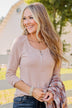 Rise To The Top Long Sleeve Henley Top- Beige