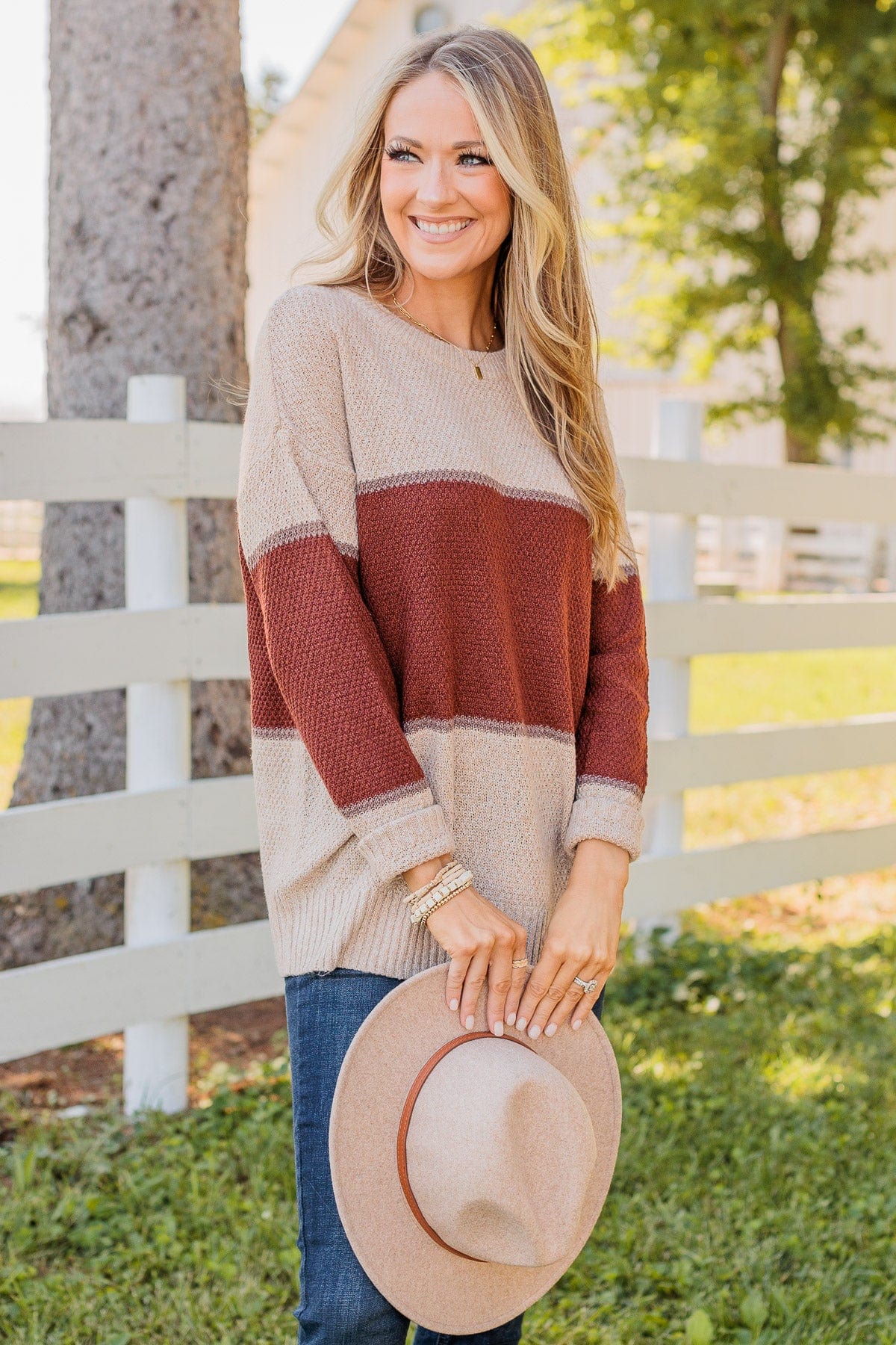 Always There For You Knit Sweater- Copper & Oatmeal
