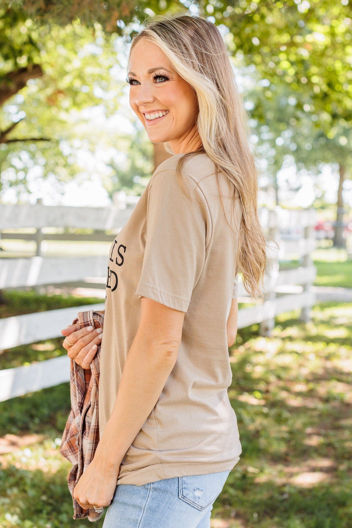 "Maybe Coffee Is Addicted To Me" Graphic Tee- Taupe