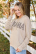 "Mama" Lightweight Drawstring Hoodie- Beige