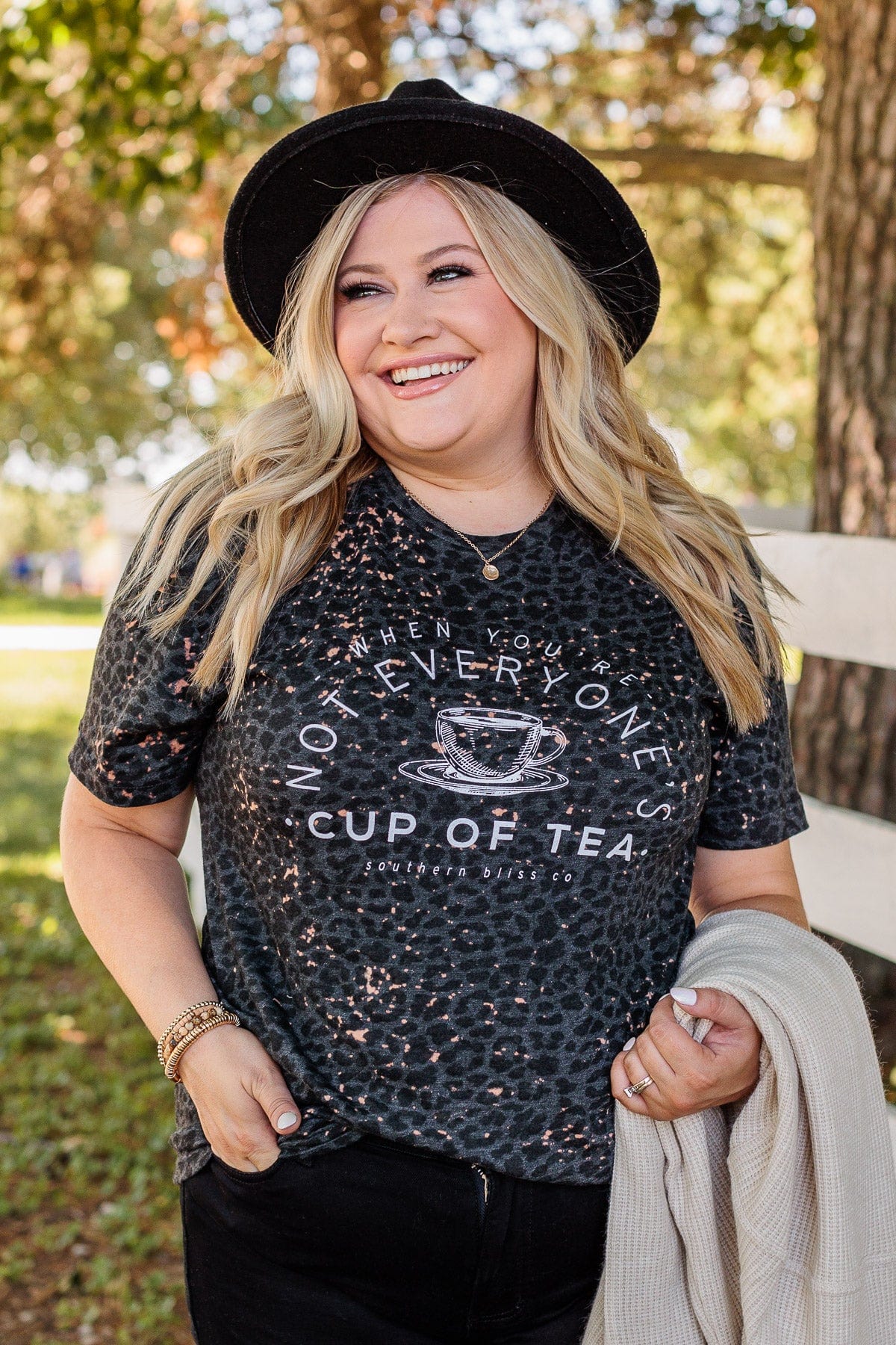 "Not Everyone's Cup Of Tea" Graphic Tee- Charcoal Leopard