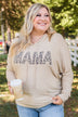 "Mama" Lightweight Drawstring Hoodie- Beige