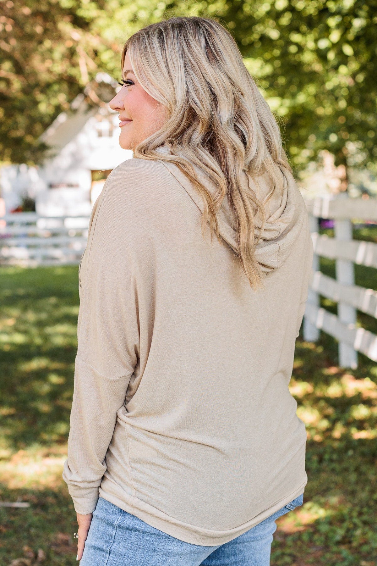 "Mama" Lightweight Drawstring Hoodie- Beige