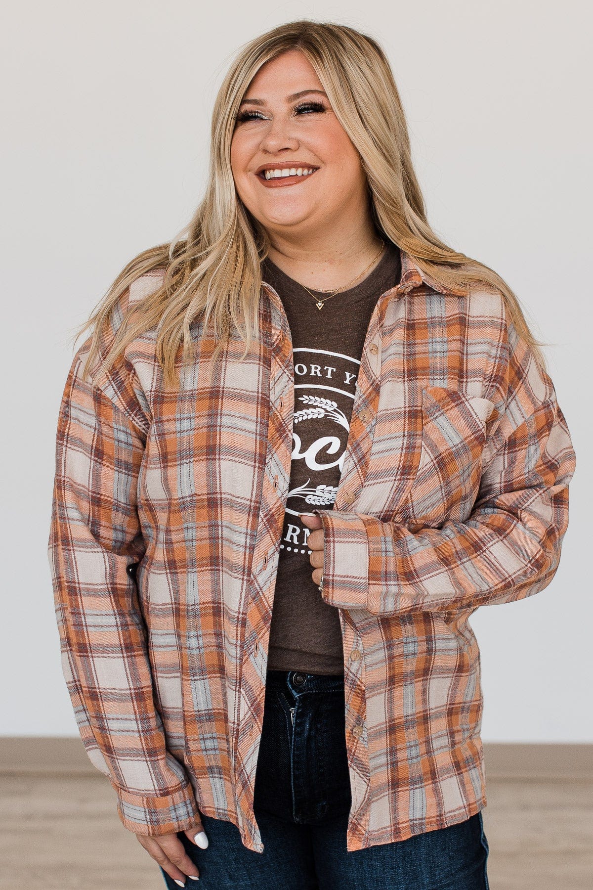 My Next Big Adventure Flannel Button-Up Top- Clay
