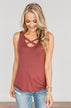Places To Go Criss-Cross Tank Top- Marsala