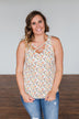 Sunny Smiles Floral Criss-Cross Tank Top- Ivory
