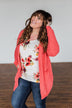 Stealing Glances Popcorn Knit Cardigan- Coral