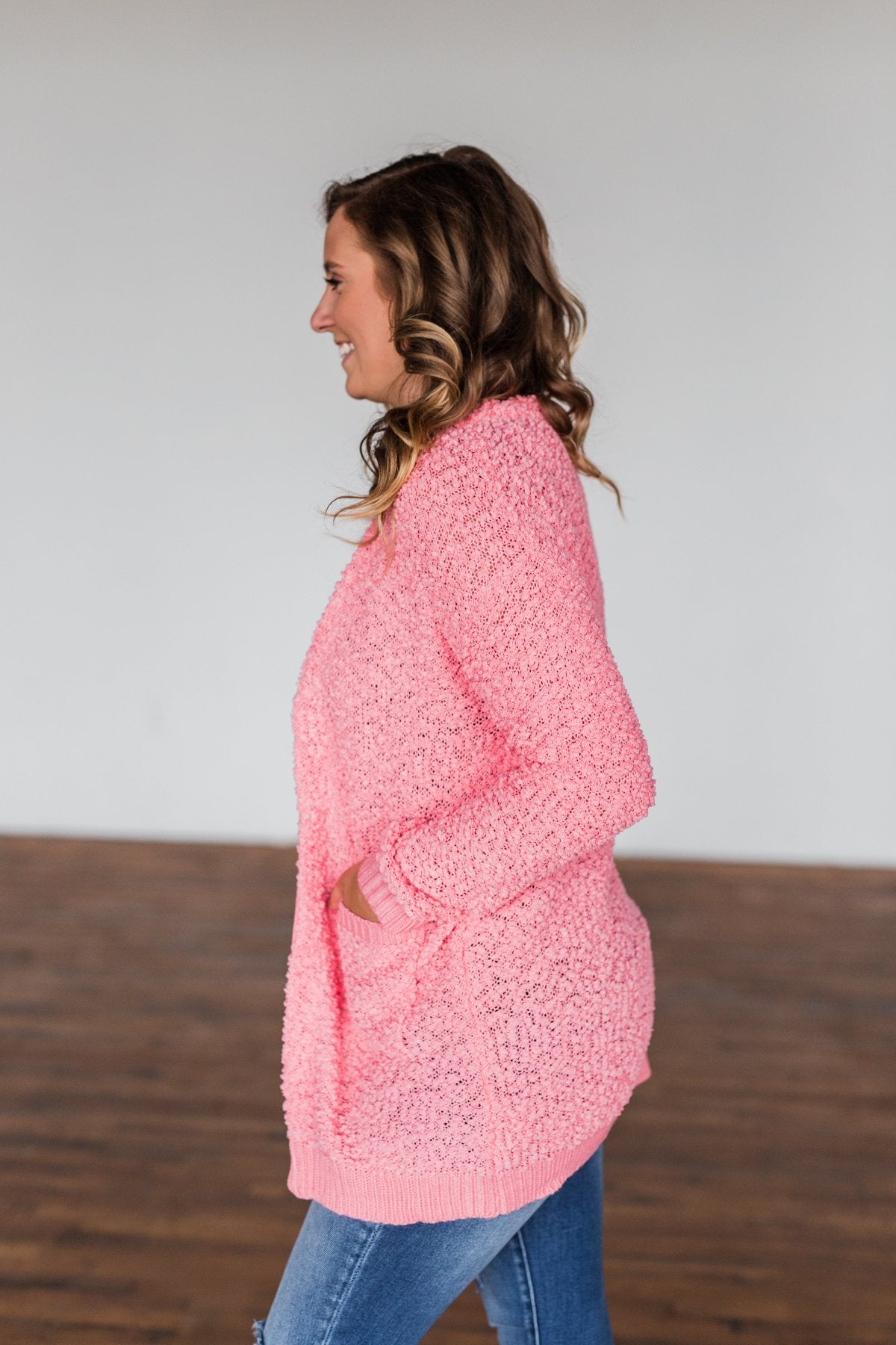 Stealing Glances Popcorn Knit Cardigan- Bubblegum Pink