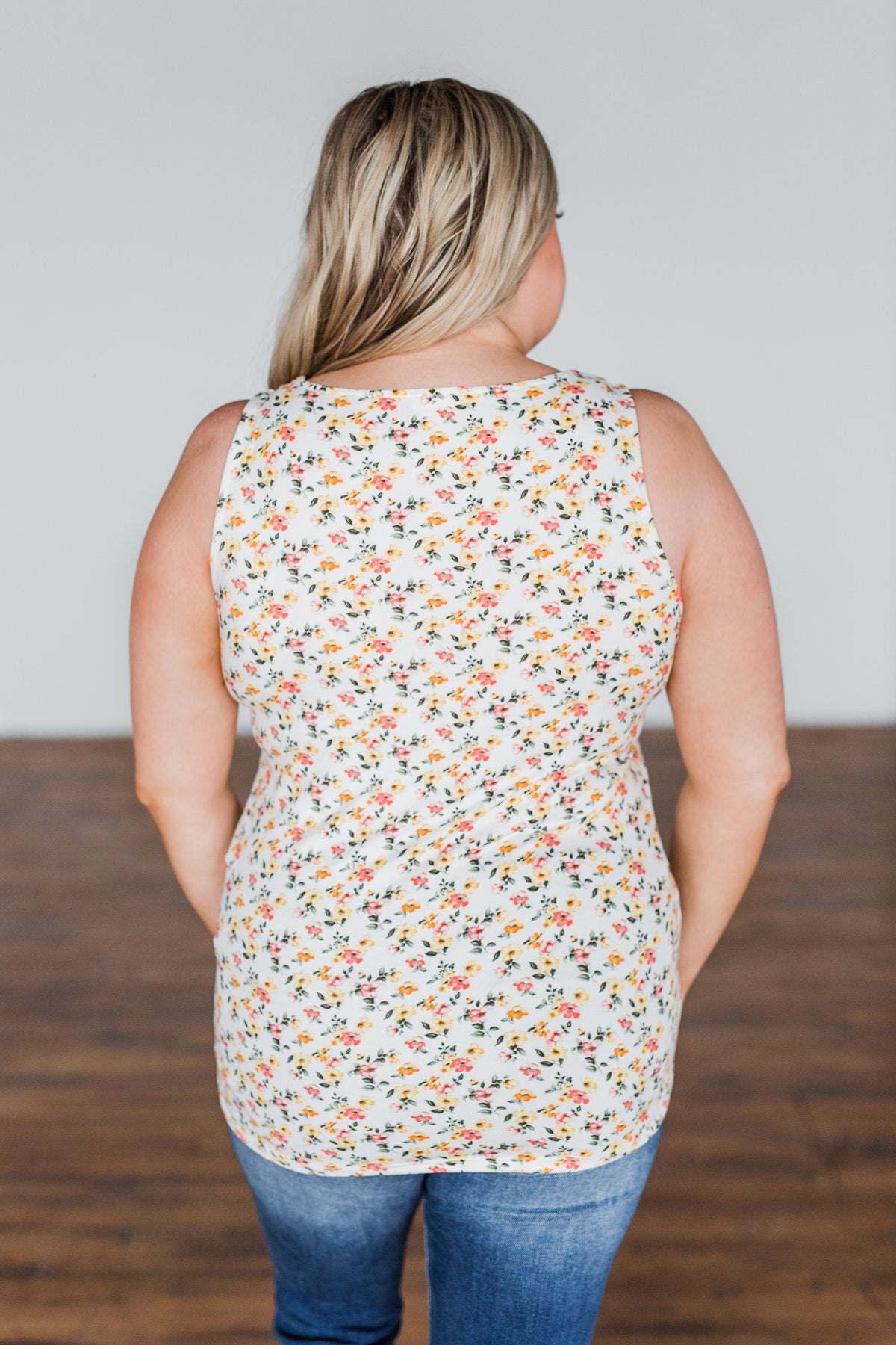 Sunny Smiles Floral Criss-Cross Tank Top- Ivory