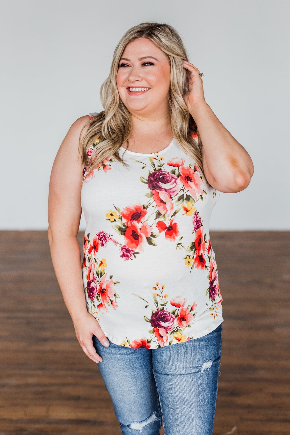 Had My Heart Lightweight Floral Tank Top- Ivory
