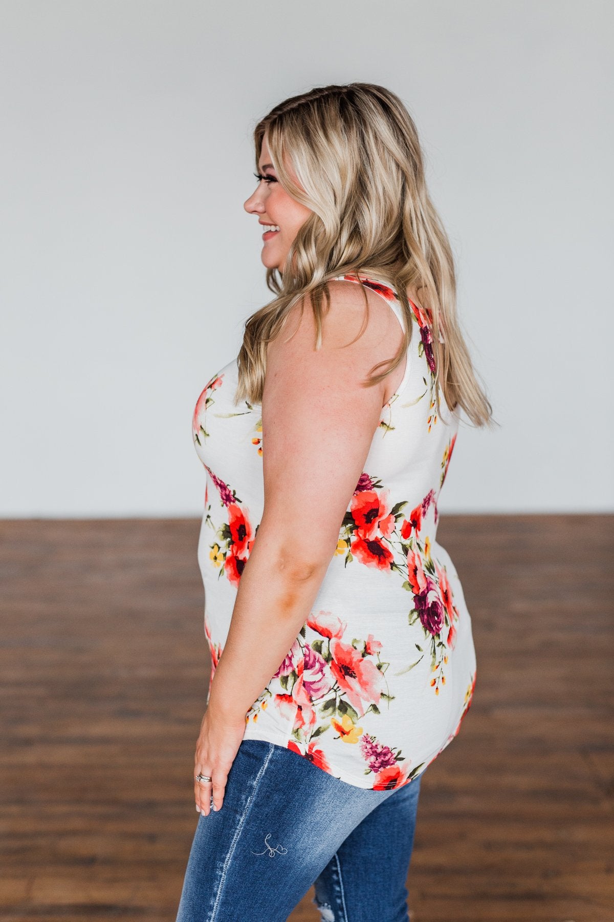Had My Heart Lightweight Floral Tank Top- Ivory