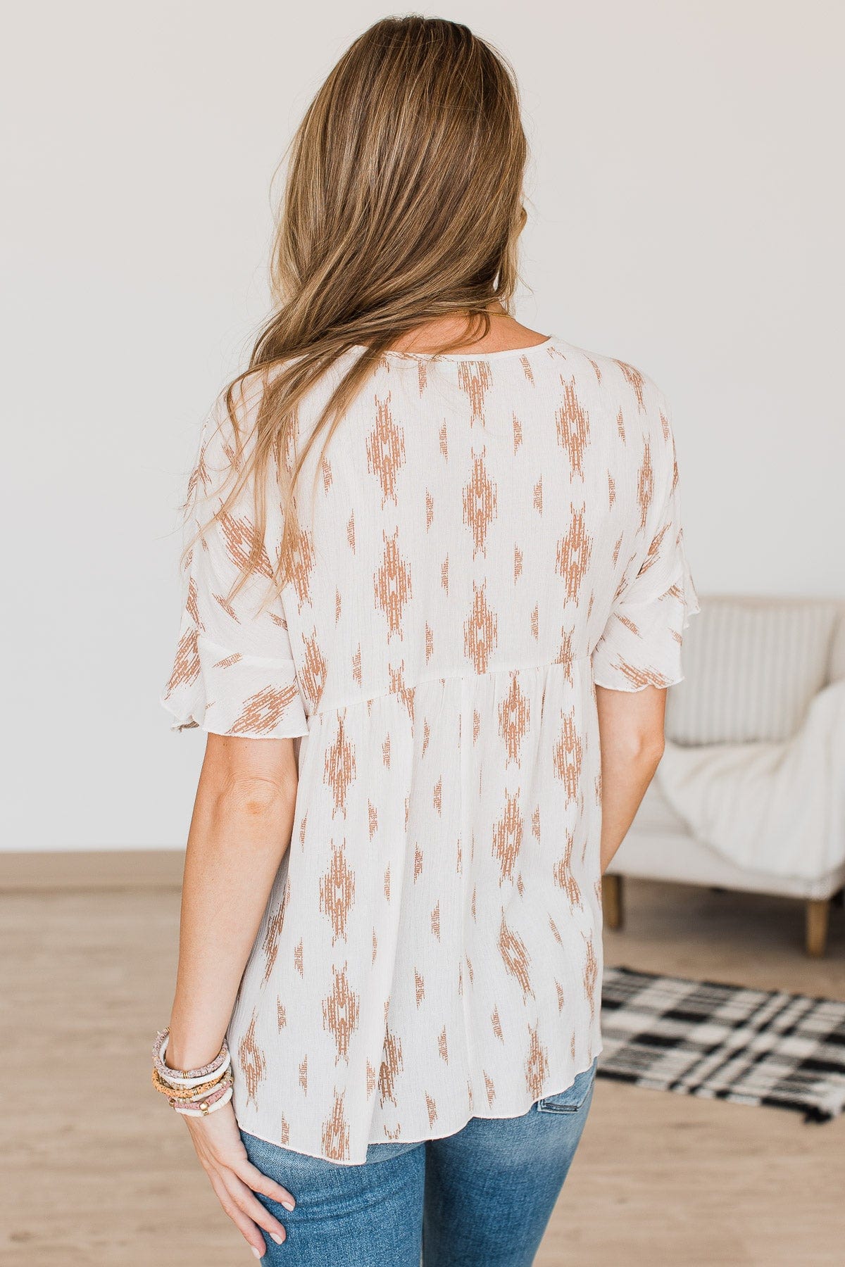 Tales Of Old Patterned Top- Ivory