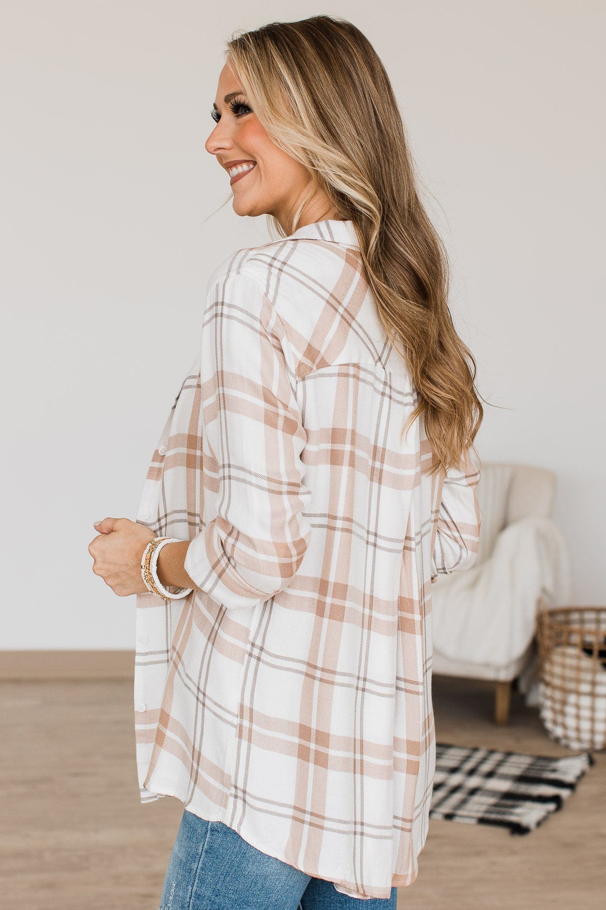 Thread & Supply Can't Stop Me Now Plaid Top- Ivory & Beige