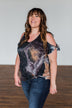Thrill Of It Cold Shoulder Tie Dye Top- Navy & Brown