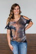 Thrill Of It Cold Shoulder Tie Dye Top- Navy & Brown