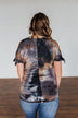 Thrill Of It Cold Shoulder Tie Dye Top- Navy & Brown