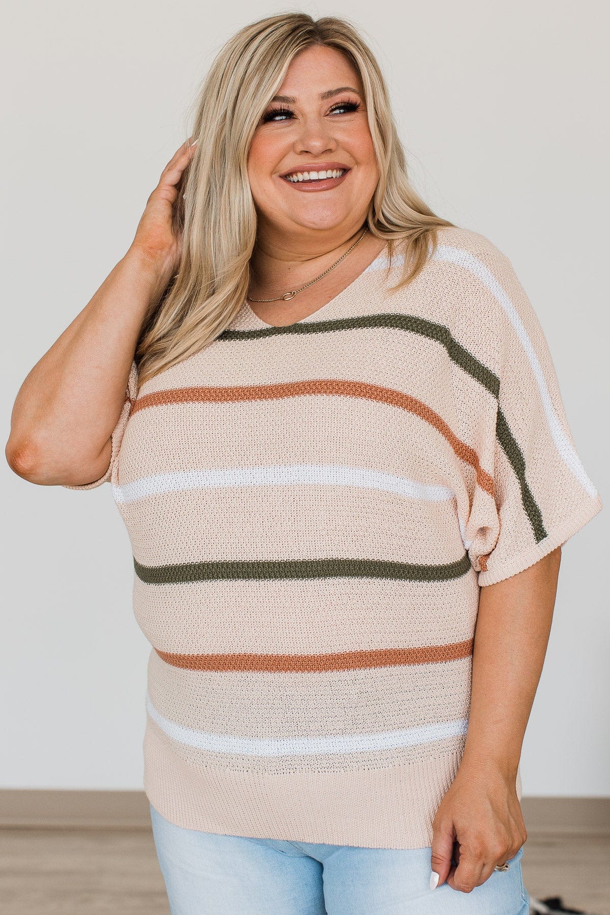 My Point Of View Striped Knit Top- Peach