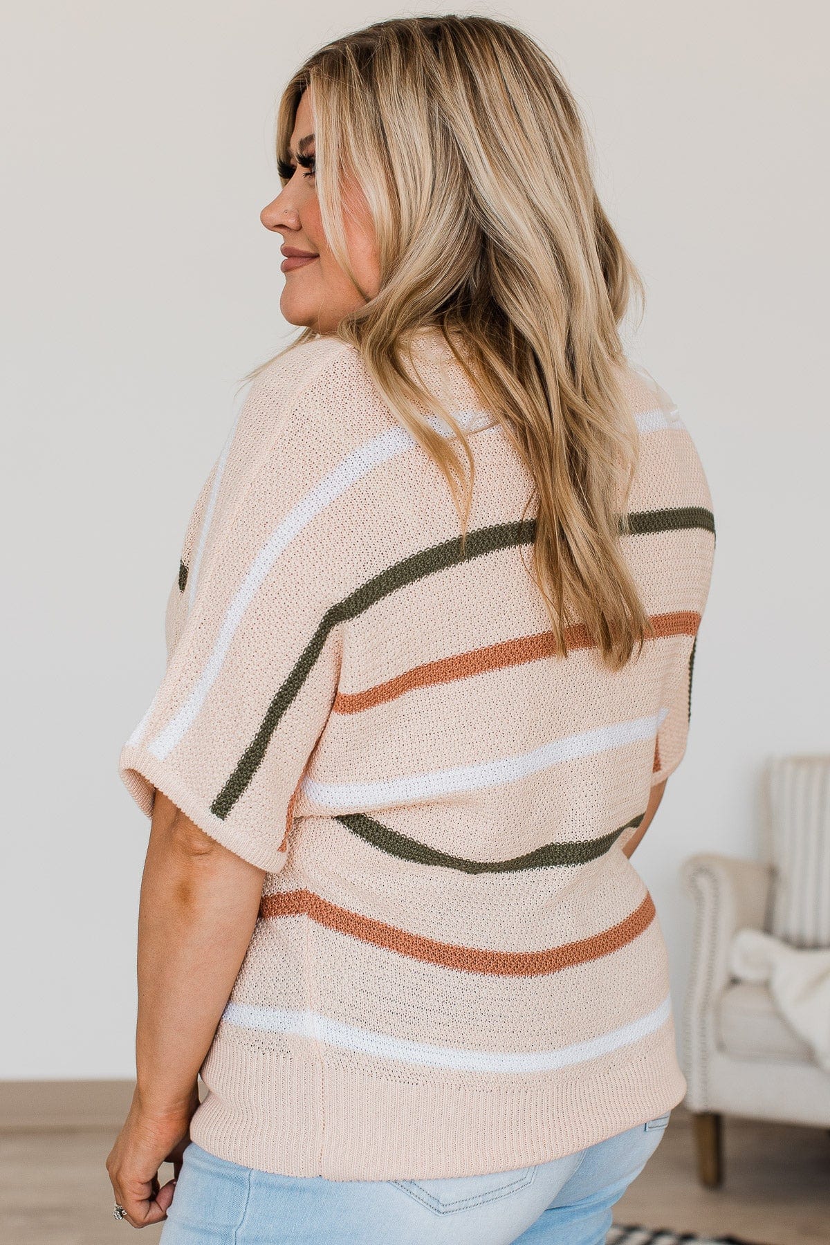 My Point Of View Striped Knit Top- Peach