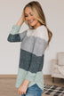 All About Autumn Knit Sweater- Grey & Forest Green