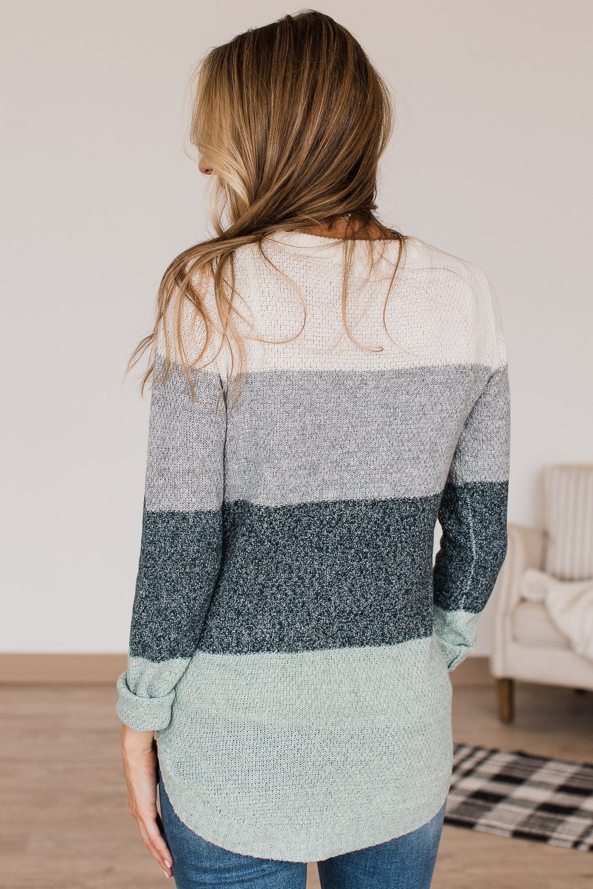 All About Autumn Knit Sweater- Grey & Forest Green
