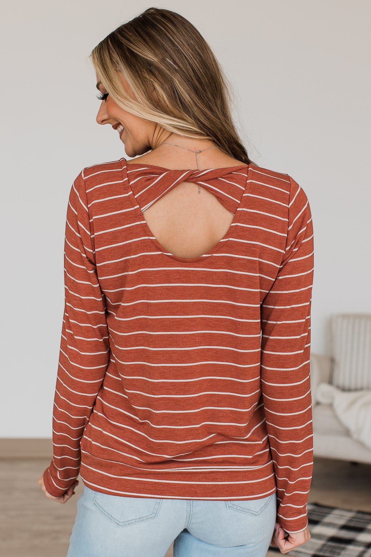 Tune Into This Striped Long Sleeve Top- Copper