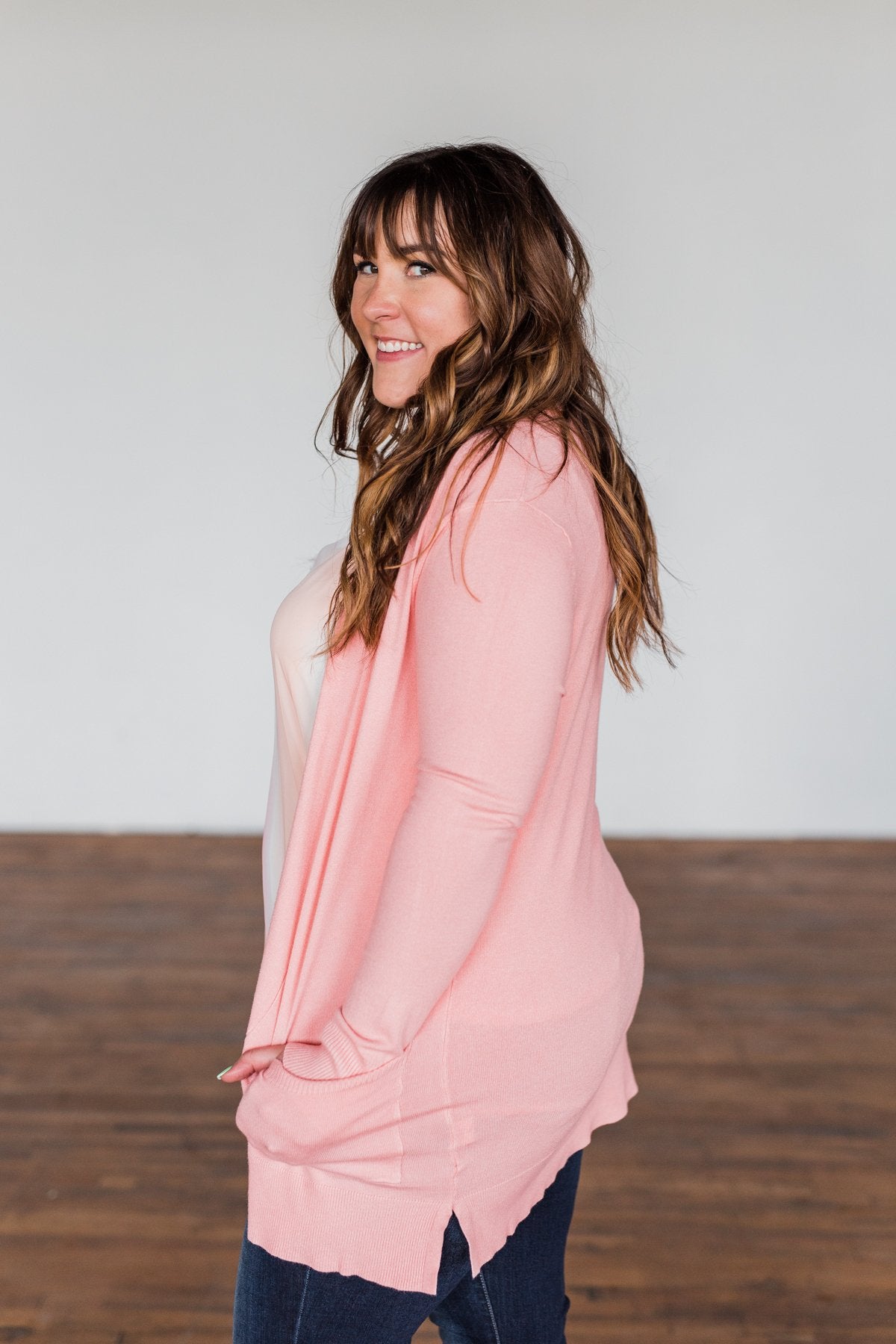 Time To Be Alive Drape Cardigan- Salmon Pink