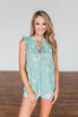 Lead My Heart Home Floral Ruffle Blouse- Soft Teal