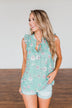 Lead My Heart Home Floral Ruffle Blouse- Soft Teal