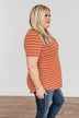 Smiles For Miles V-Neck Striped Top- Rust