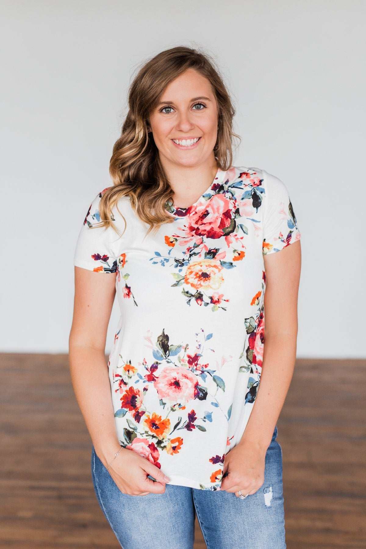 Music To My Ears Short Sleeve Floral Top- Ivory