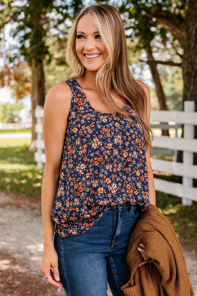 Eye Catching Beauty Floral Tank- Navy – The Pulse Boutique