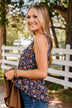 Eye Catching Beauty Floral Tank- Navy