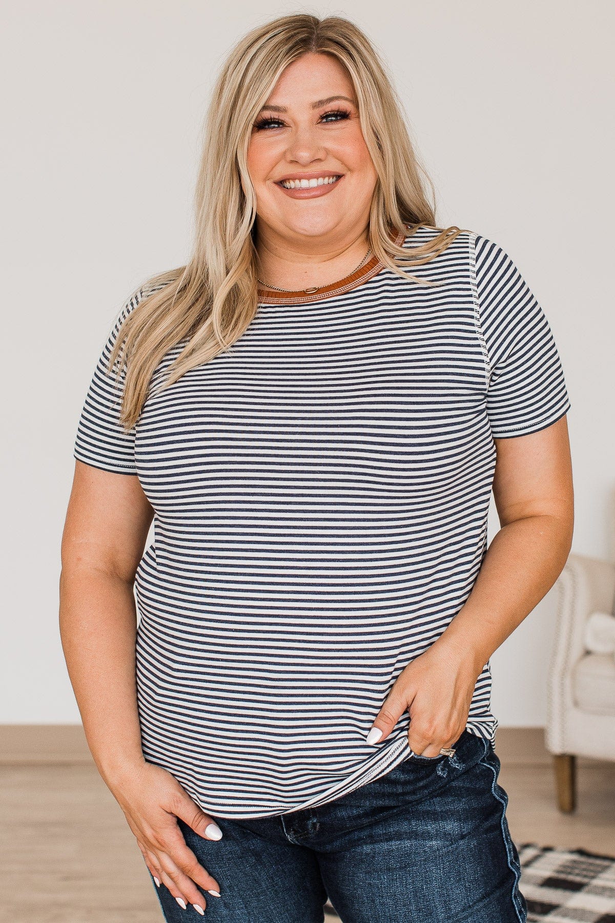 Someone To Hold Striped Top- Navy