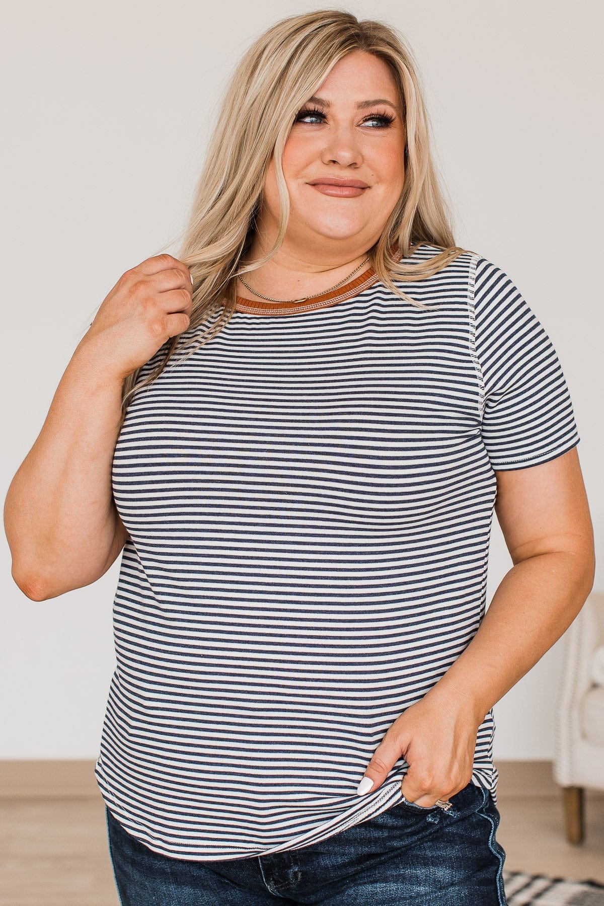 Someone To Hold Striped Top- Navy