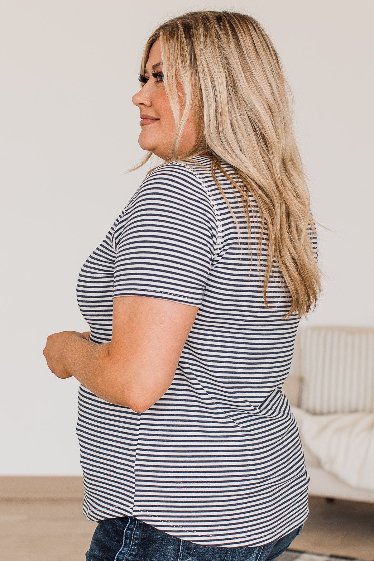 Someone To Hold Striped Top- Navy