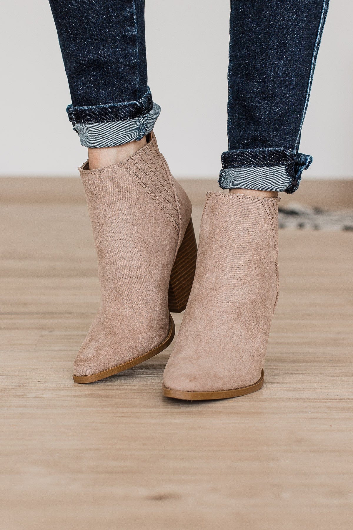 Qupid Slay Booties- Taupe