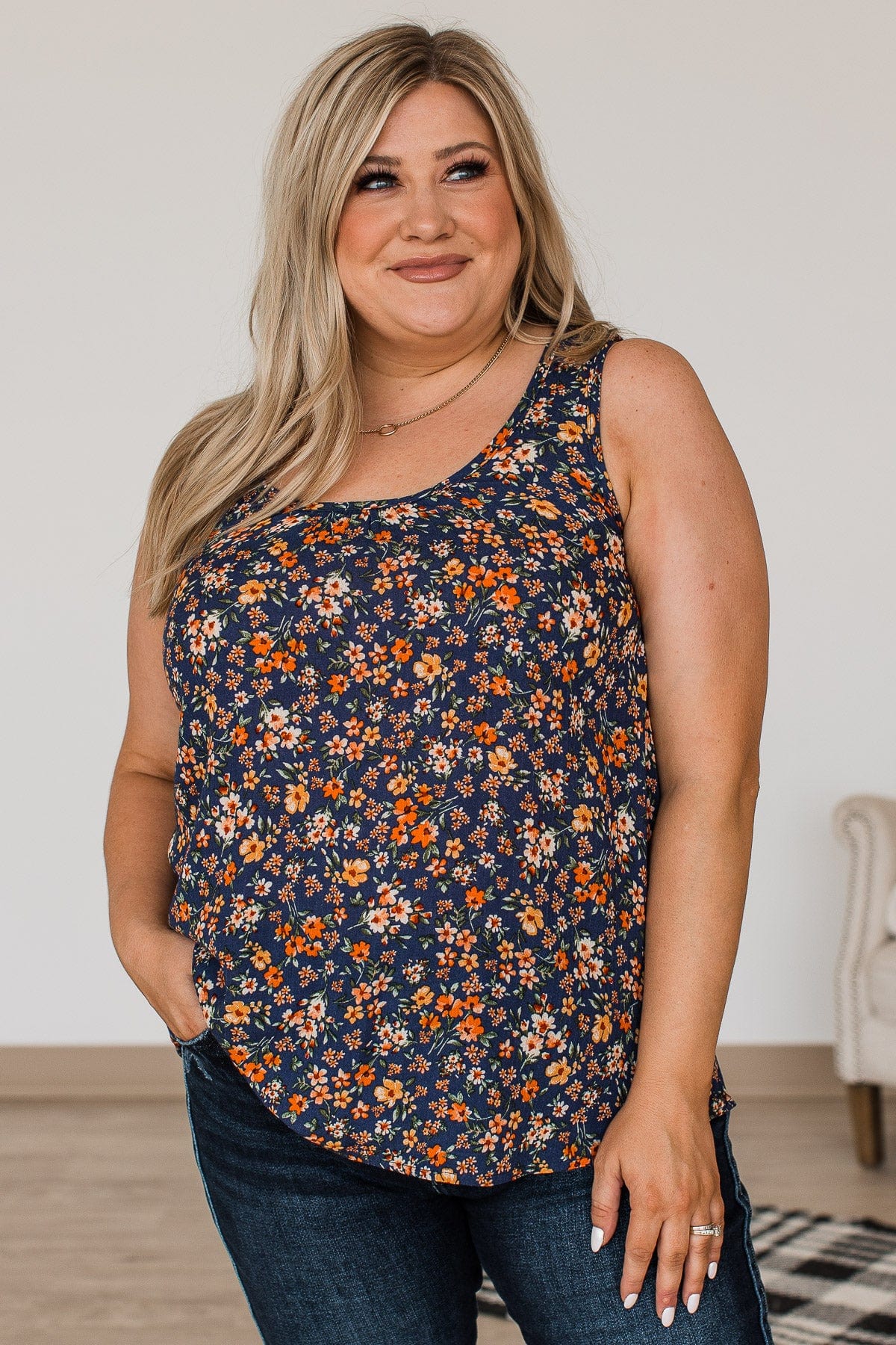 Eye Catching Beauty Floral Tank- Navy – The Pulse Boutique