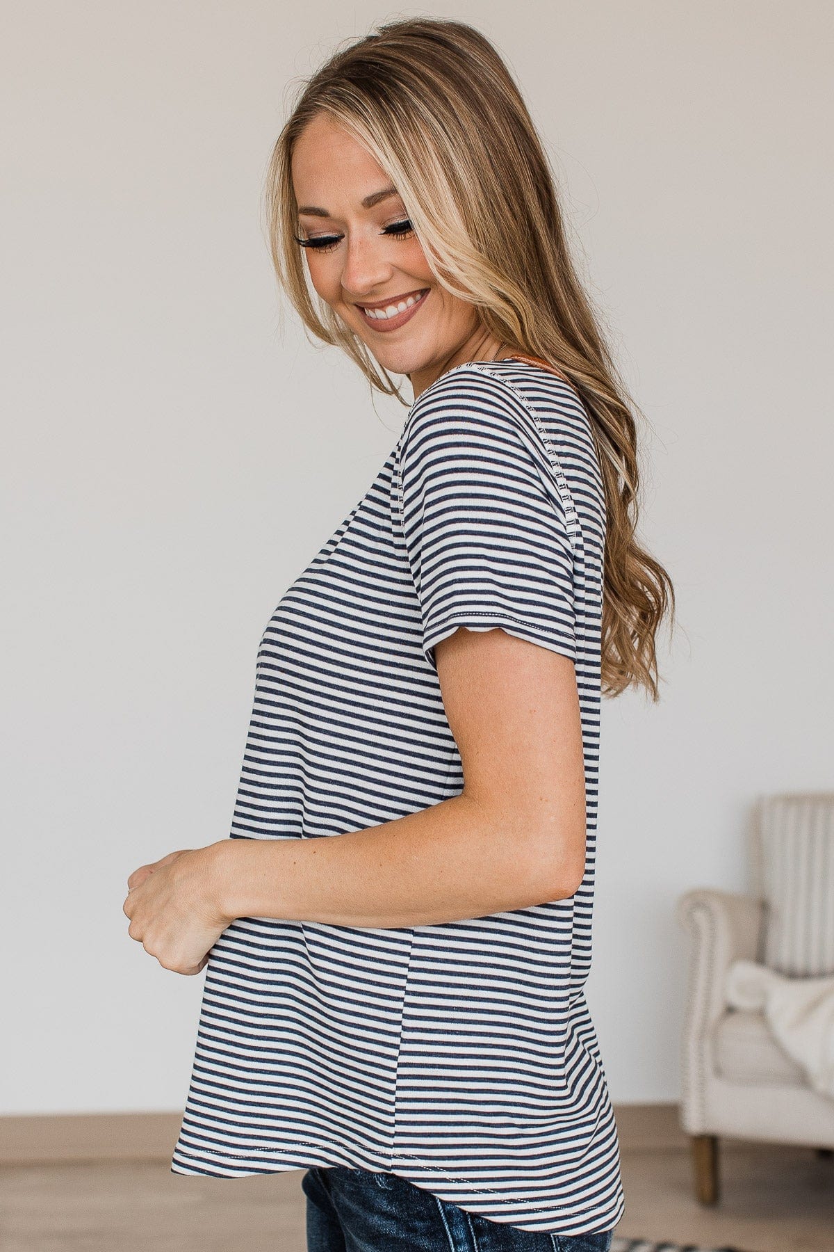 Someone To Hold Striped Top- Navy