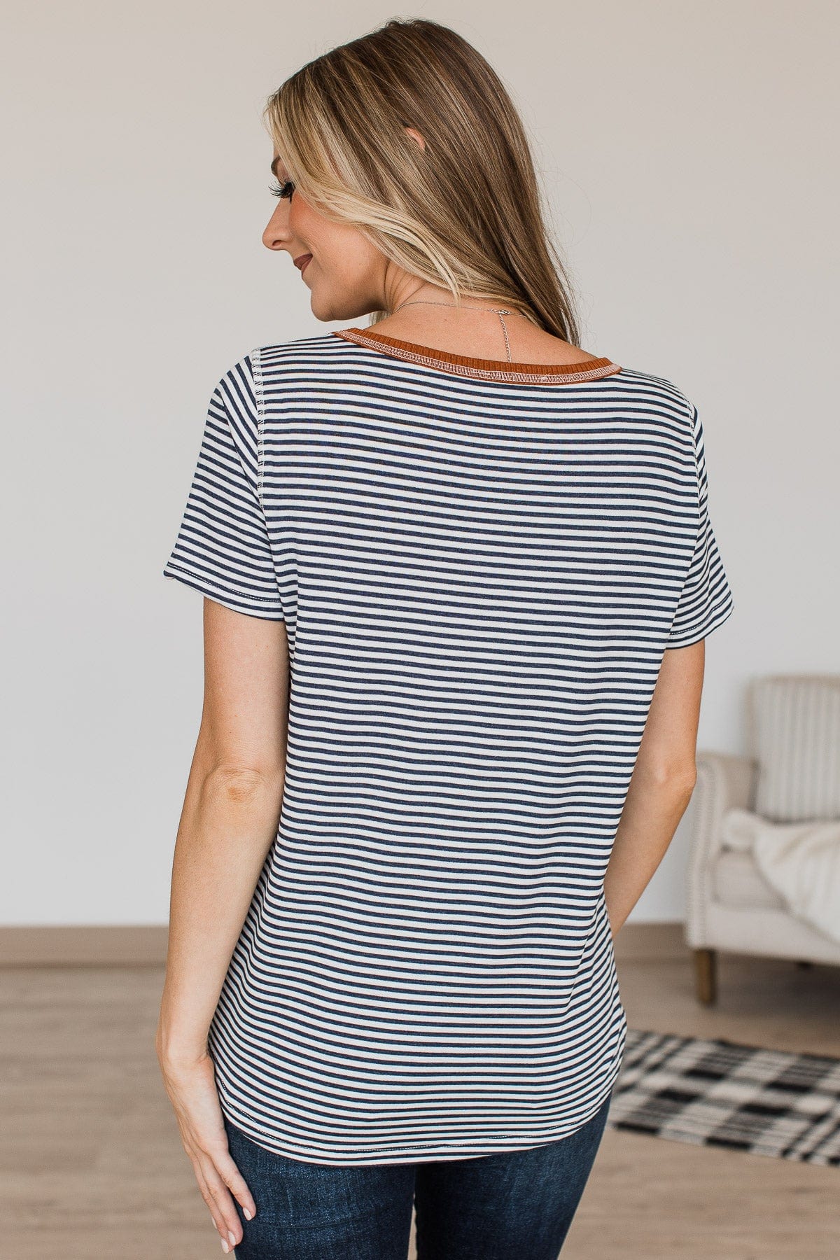 Someone To Hold Striped Top- Navy