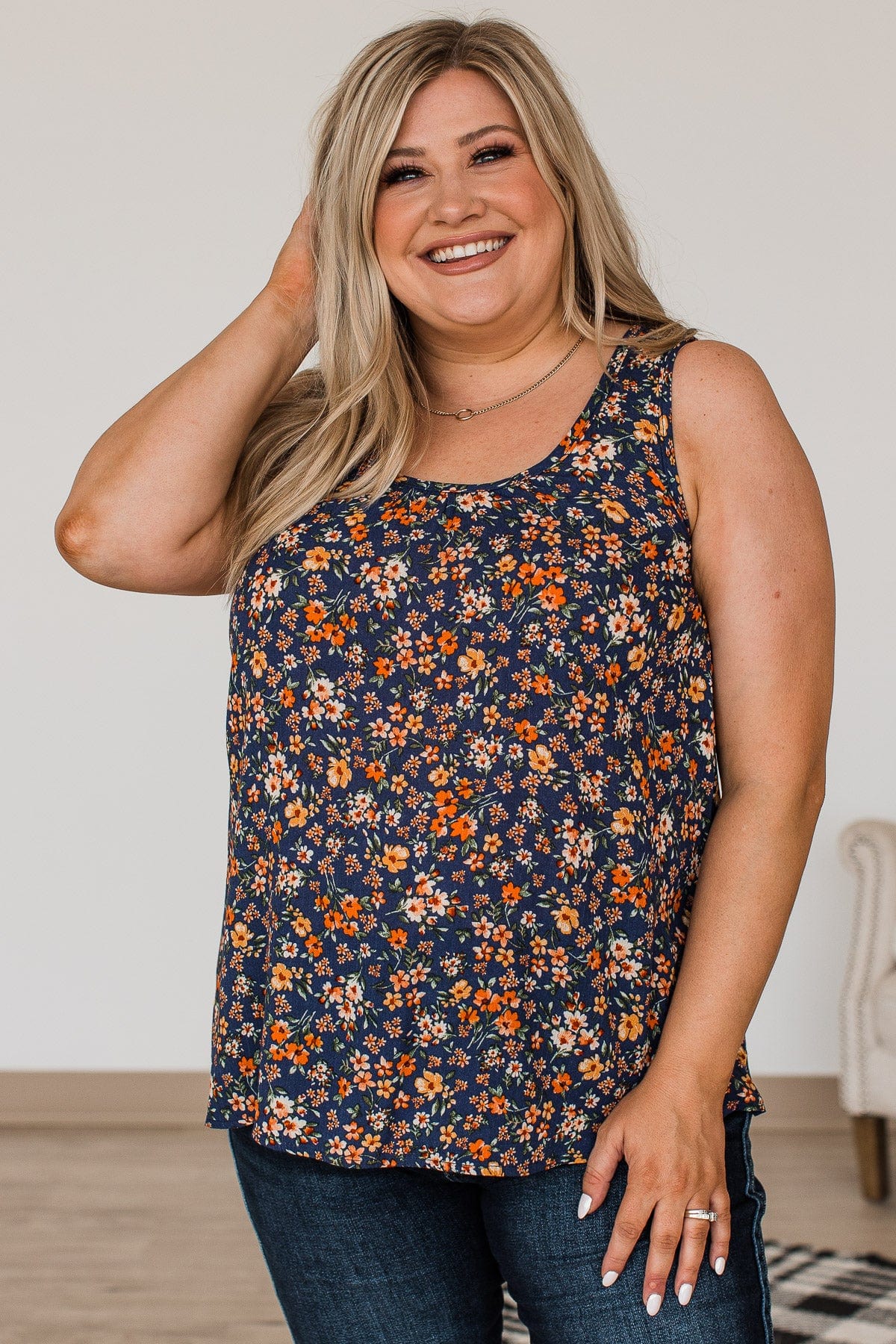 Eye Catching Beauty Floral Tank- Navy – The Pulse Boutique