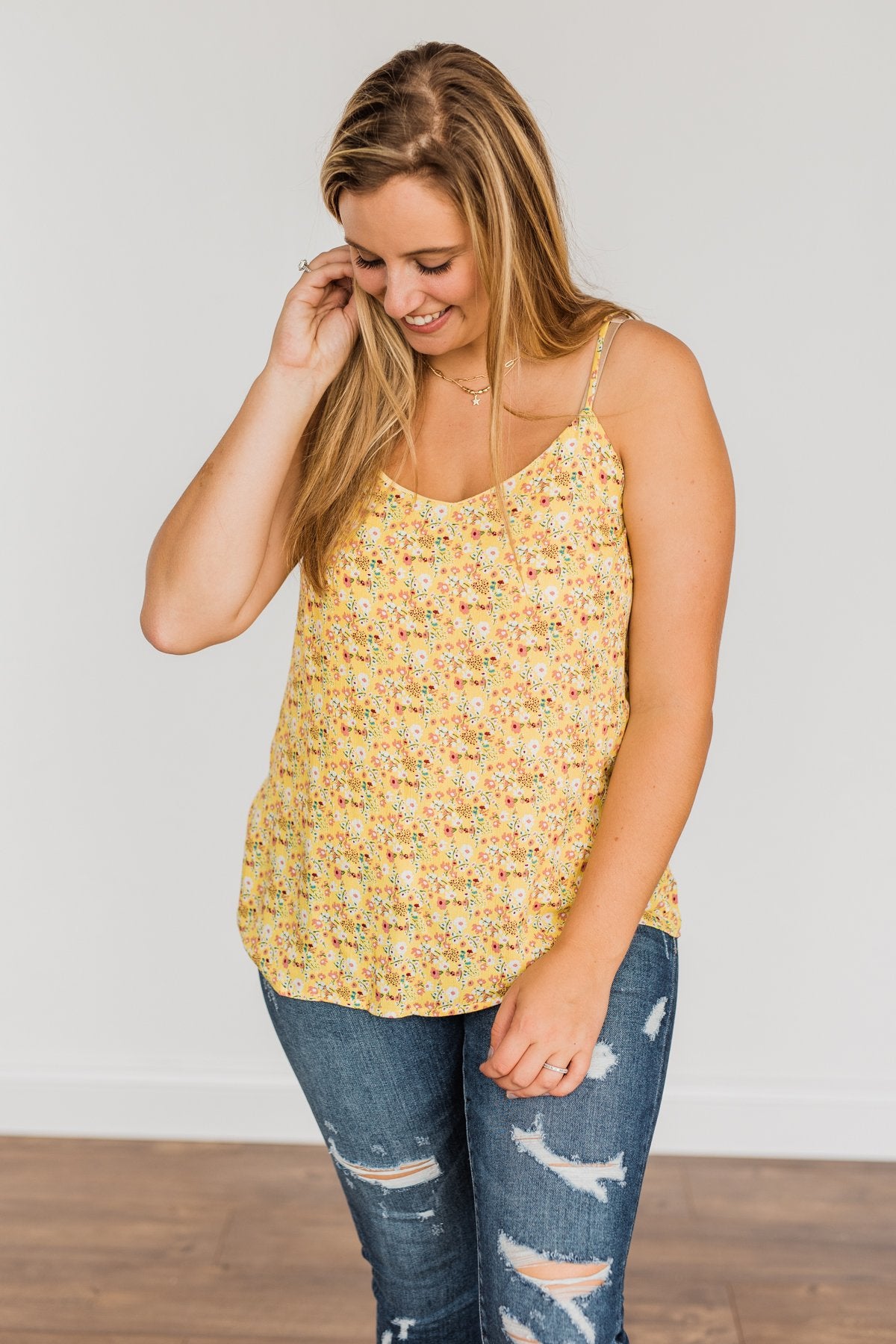 Fields Of Gold Floral Tank Top- Yellow