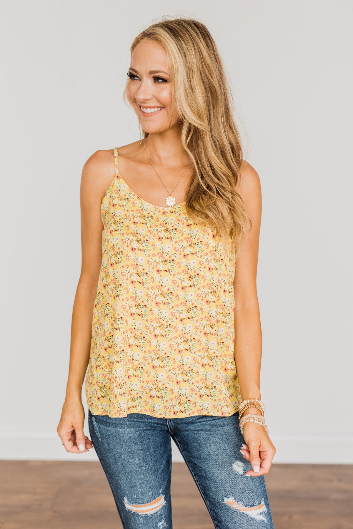 Fields Of Gold Floral Tank Top- Yellow